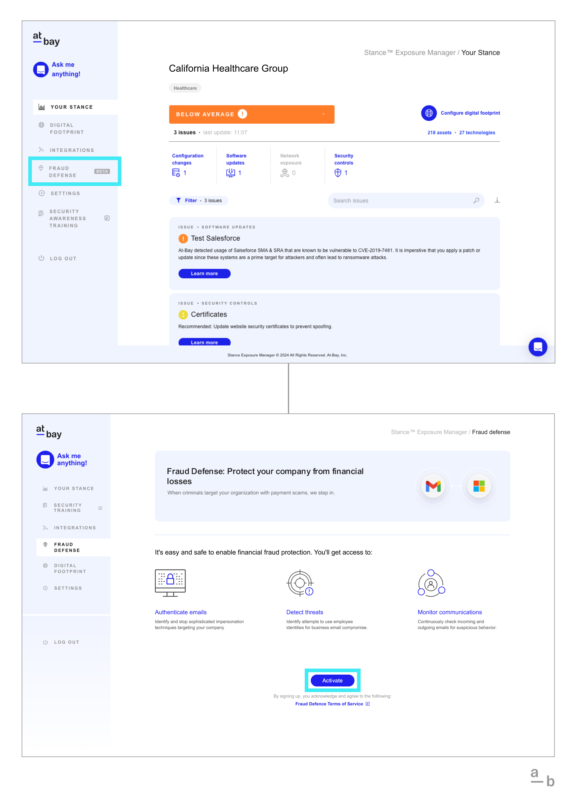 Activate Fraud Defense on the At-Bay Stance dashboard